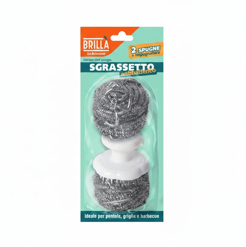 Brillà Set Pulizia 2 Spugne Acciaio + Manichetto