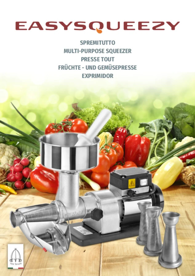 Ⓜ️🔵🔵🔵 Tre Spade EASYSQUEEZY - Estrattore e Spremitutto, qualità professionale, prodotto in Italia (verdure, foglie, frutta, legumi, uva, frutti di bosco, etc.), Made in Italy