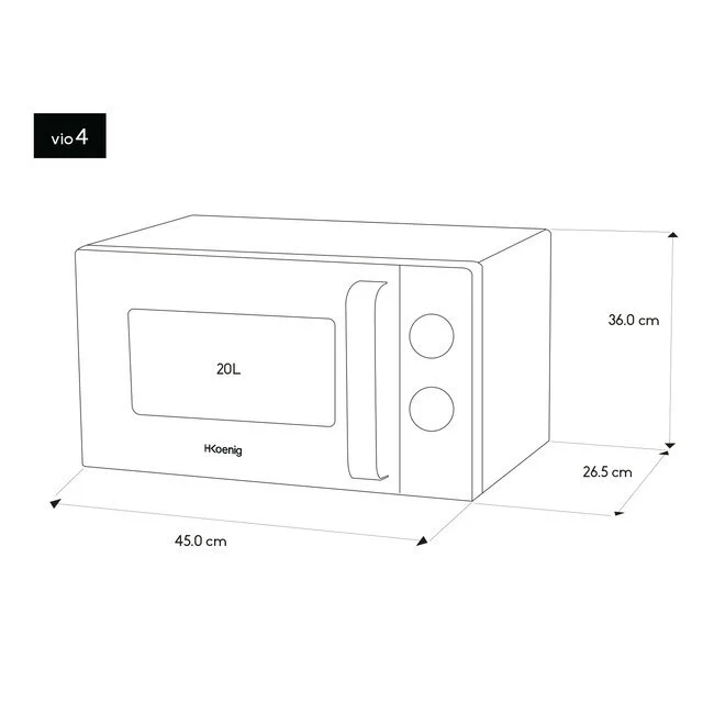 Ⓜ️🔵🔵🔵 H.Koenig VIO4 - Forno a microonde compatto e potente, 20 litri, diametro del piatto 24,5 cm, 700W