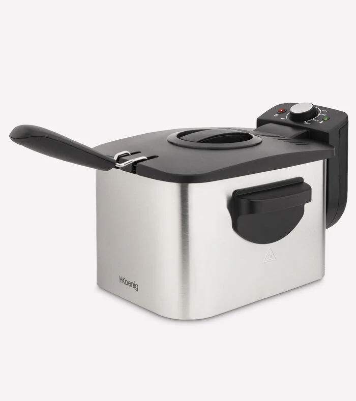Ⓜ️🔵🔵🔵 H.Koenig DFX500 - Friggitrice elettrica, copro in ACCIAIO INOX, 3 litri, 2200 W, protezione anti-surriscaldamento