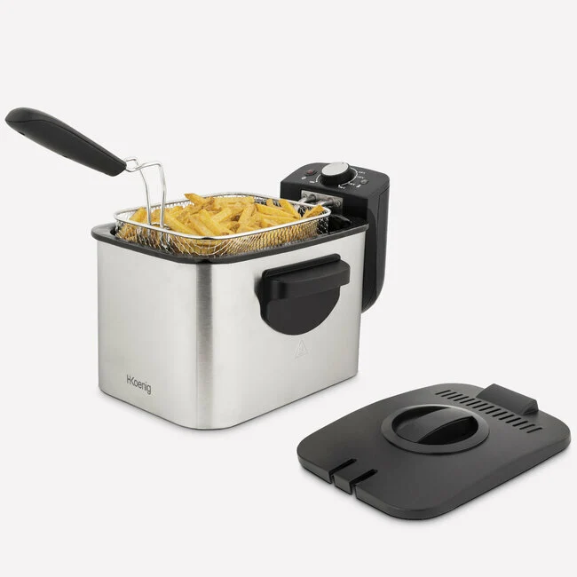 Ⓜ️🔵🔵🔵 H.Koenig DFX500 - Friggitrice elettrica, copro in ACCIAIO INOX, 3 litri, 2200 W, protezione anti-surriscaldamento