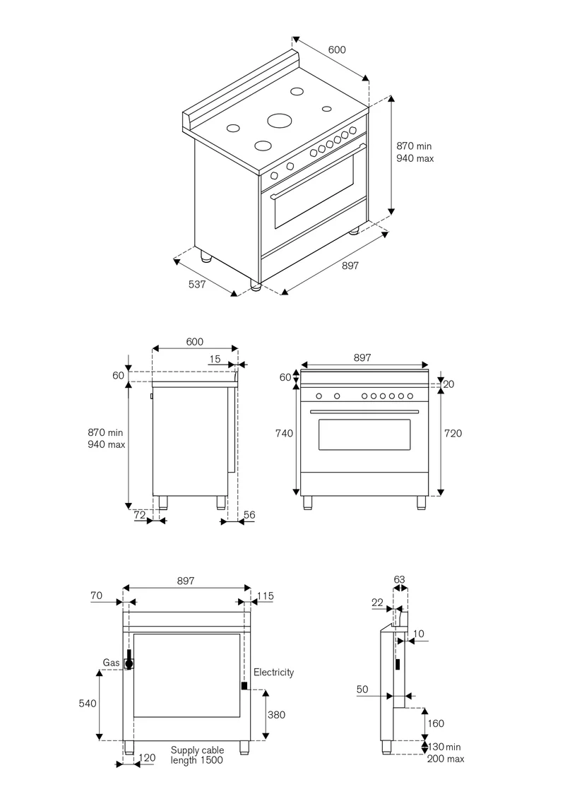 Ⓜ️🔵🔵🔵👌 BERTAZZONI LA GERMANIA AMN965EVIV - Cucina 5 fuochi gas, forno elettrico, 90x60 cm, VINO, serie Americana, Classe A
