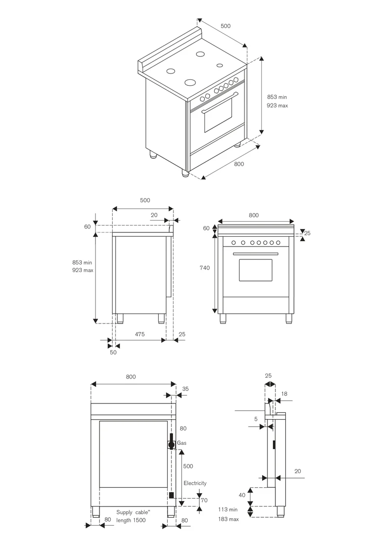 Ⓜ️🔵🔵🔵 LA GERMANIA AMN855EVIV/24 - Cucina, Piano di Lavoro in Acciaio Inox, 5 Fuochi Gas, Forno Elettrico Multifunzione, 80x50 cm, Vino Opaco, Nuova classe A
