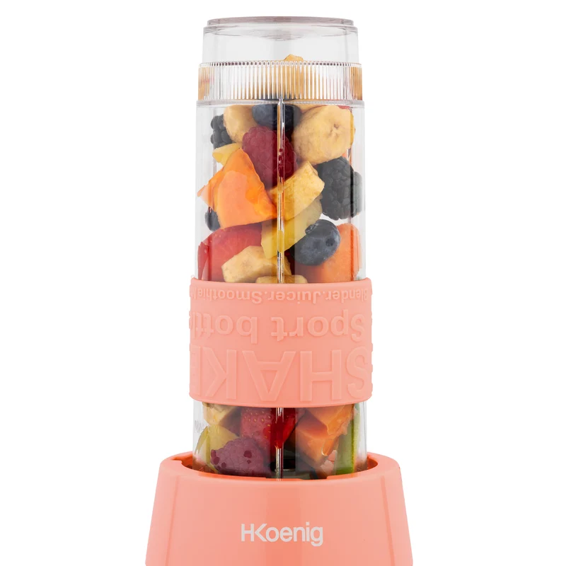 Ⓜ️🔵🔵🔵 H.Koenig SMOO10 - MINI FRULLATORE SENZA BPA fucsia/acciaio, con 2 borracce in dotazione, COMPATIBILE CON LA LAVASTOVIGLIE, perfetto per integratori proteici e vitaminici