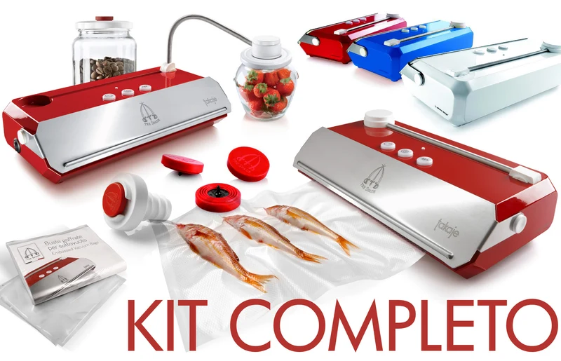 Ⓜ️🔵🔵🔵 Tre Spade kit completo Takaje ROSSA o BLU o BIANCA - Confezionatrice sottovuoto + 2 VALVOLE PER BARATTOLI + 1 TAPPO BOTTIGLIE + 10 BUSTE, disponibile nei colori ROSSO / BLU / BIANCO Made in Italy