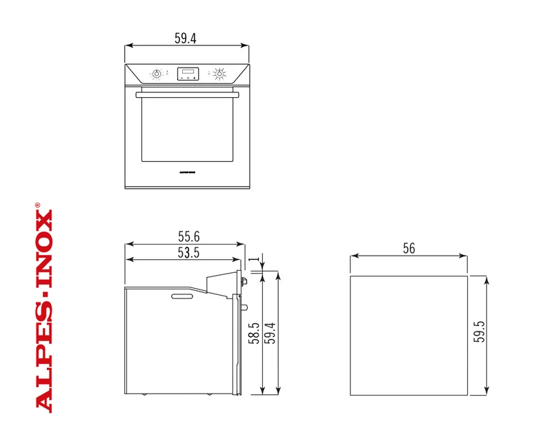 Ⓜ️🔵🔵🔵 Alpes F600 - Forno elettrico da incasso con timer touch control, largo cm 60, con camera di cottura smaltata, capacità 65 litri