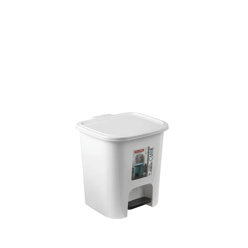 PlasticForte® Pattumiera A Pedale Cube 7,5L Bianco