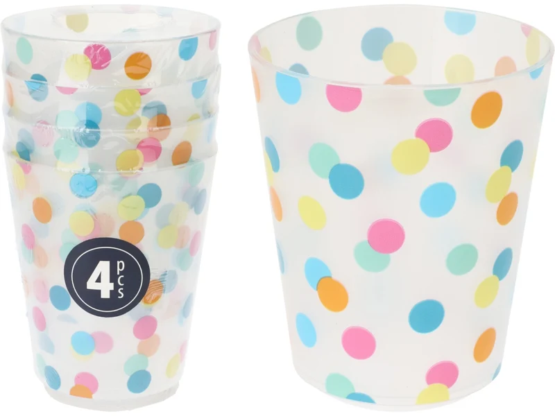 Set di 4 Bicchieri in Plastica a Pois - Multicolor, Lavabili in Lavastoviglie - 230ml