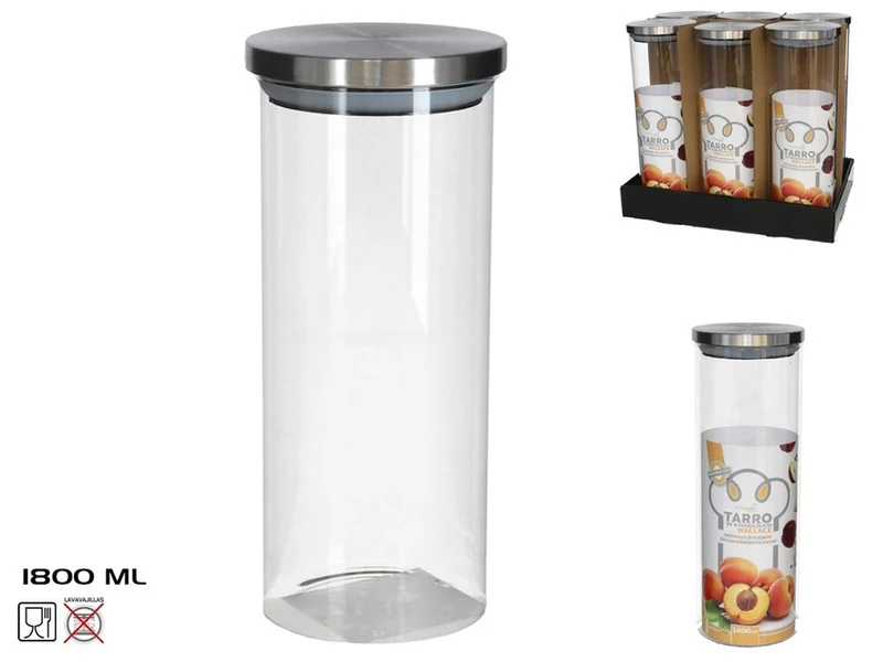 Barattolo per cucina in pyrex moderno 1800ml con coperchio in metallo - Kitchen&go