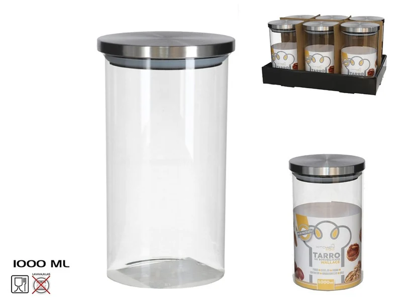 Barattolo per cucina in pyrex moderno 1000ml con coperchio in metallo - Kitchen&go
