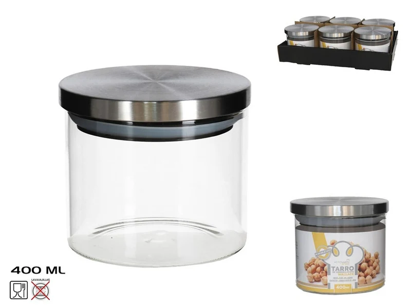 Barattolo per cucina in pyrex moderno 400ml con coperchio in metallo - Kitchen&go