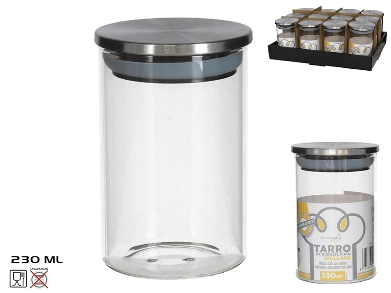 Barattolo per cucina in pyrex moderno 230ml con coperchio in metallo - Kitchen&go