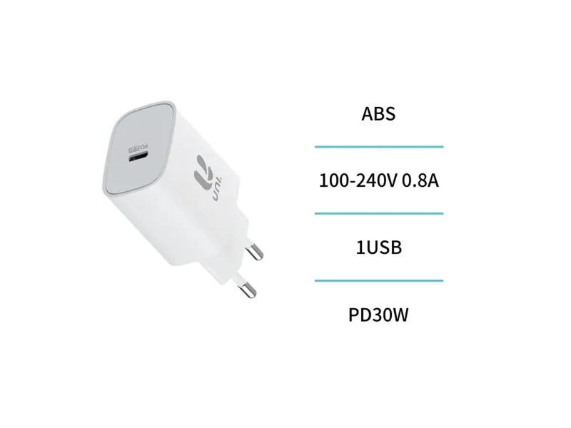 Caricatore da viaggio bianco 1 USB, type C HC1451 - in abs - Unico