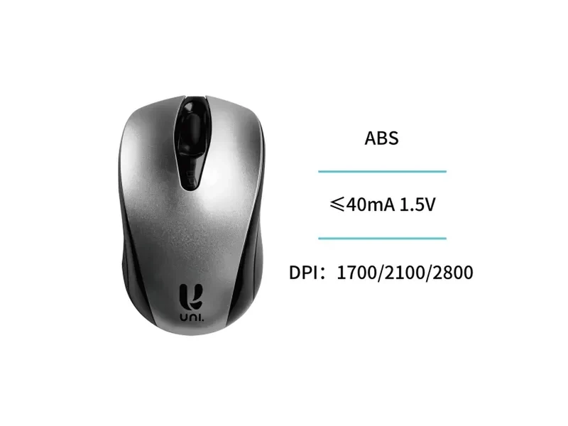 Mouse wireless 2.4G 4 tasti nero/argento - distanza di trasmissione 10m, materiale ABS - Unico