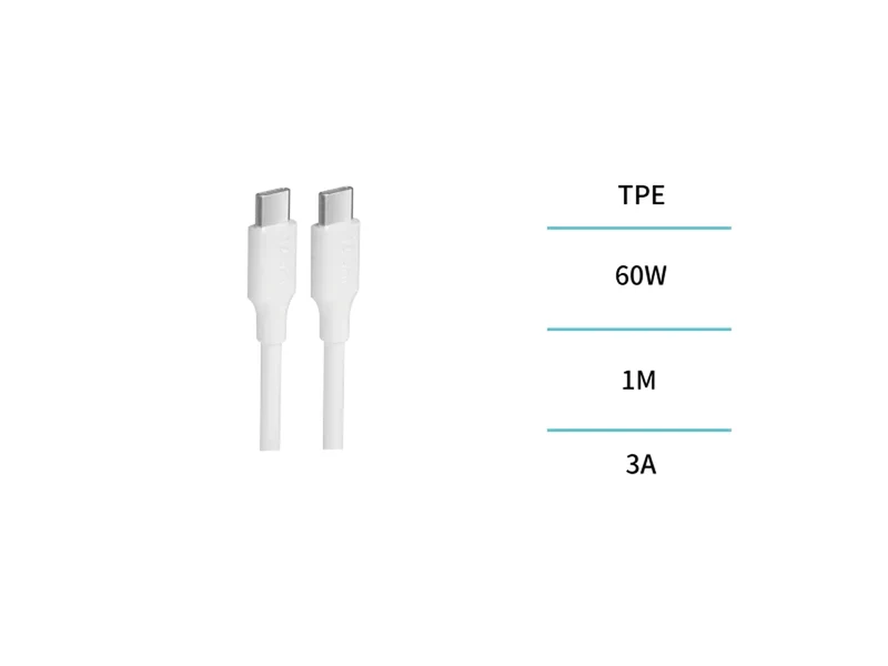Cavo di ricarica rapida 1 m, CB1206, bianco, type C a type C - Unico