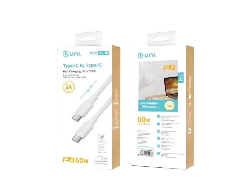 Cavo di ricarica rapida 1 m, CB1206, bianco, type C a type C - Unico