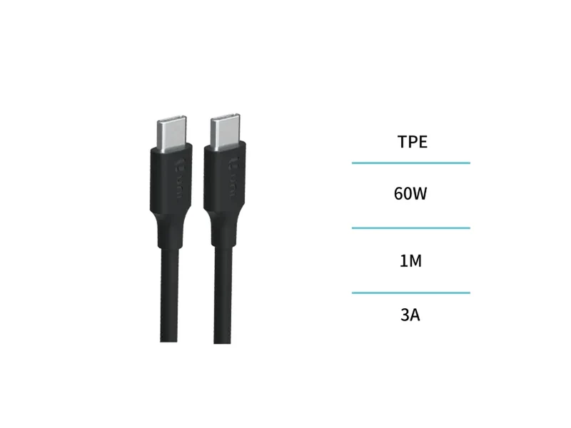 Cavo di ricarica rapida nero CB1206 da 1mt, type C a type C - compatibilitÃ universale - Unico
