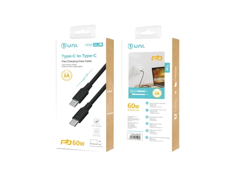 Cavo di ricarica rapida nero CB1206 da 1mt, type C a type C - compatibilitÃ universale - Unico