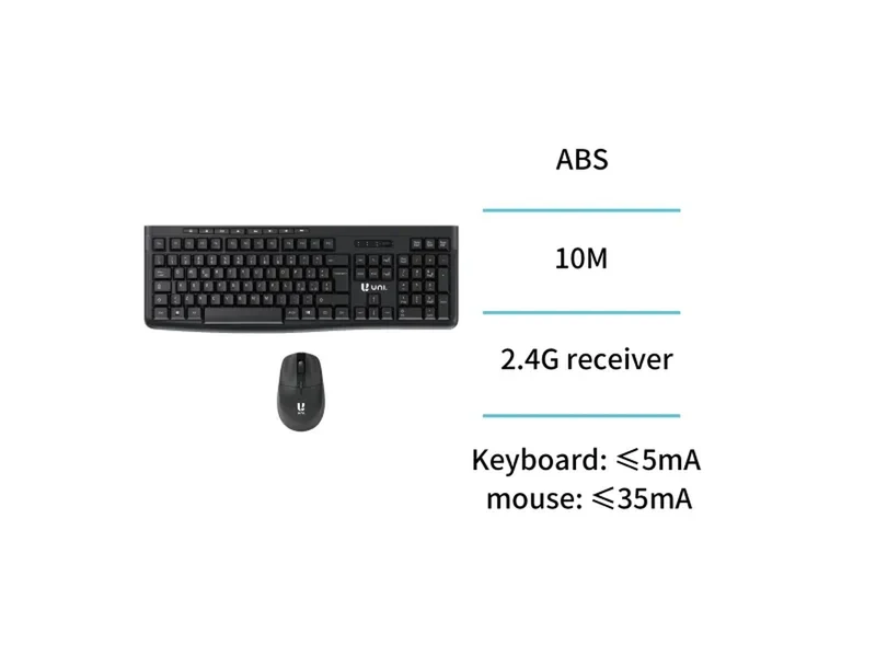 Tastiera e Mouse wireless neri - 2.4G Ricevitore - Tensione 3V/1.5V - Unico
