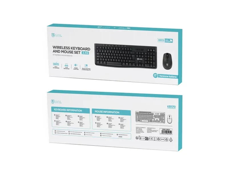 Tastiera e Mouse wireless neri - 2.4G Ricevitore - Tensione 3V/1.5V - Unico