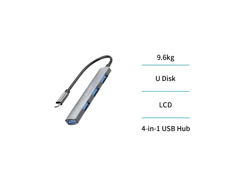 Adattatore tipo C a USB 4in1 - AD0400 grigio canna di fucile - Materiale in lega di alluminio, ABS, TPE e rame - Lunghezza 11 cm - Unico