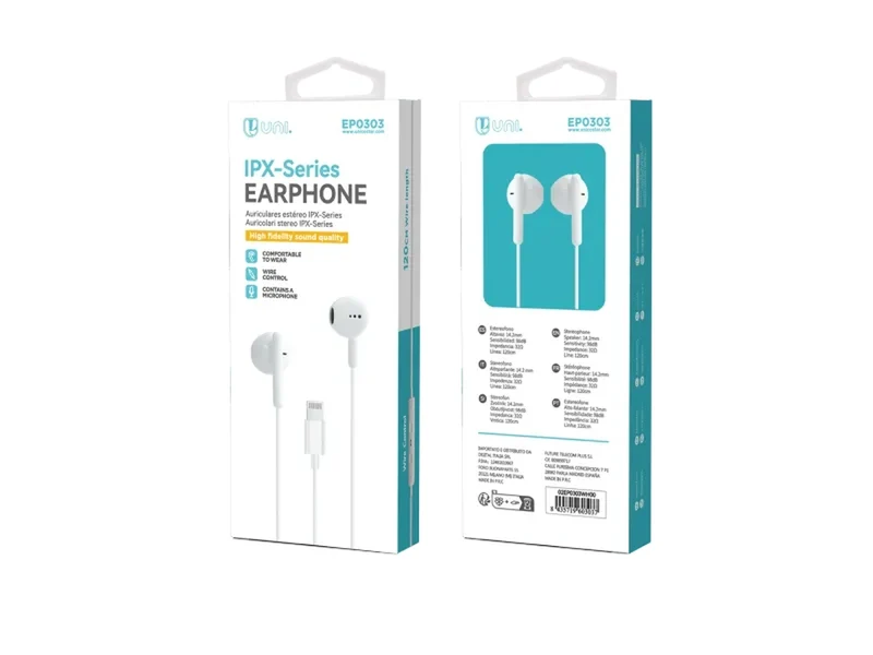 Auricolari stereo IPX bianco in tpe EP0303 - 120 cm - Unico
