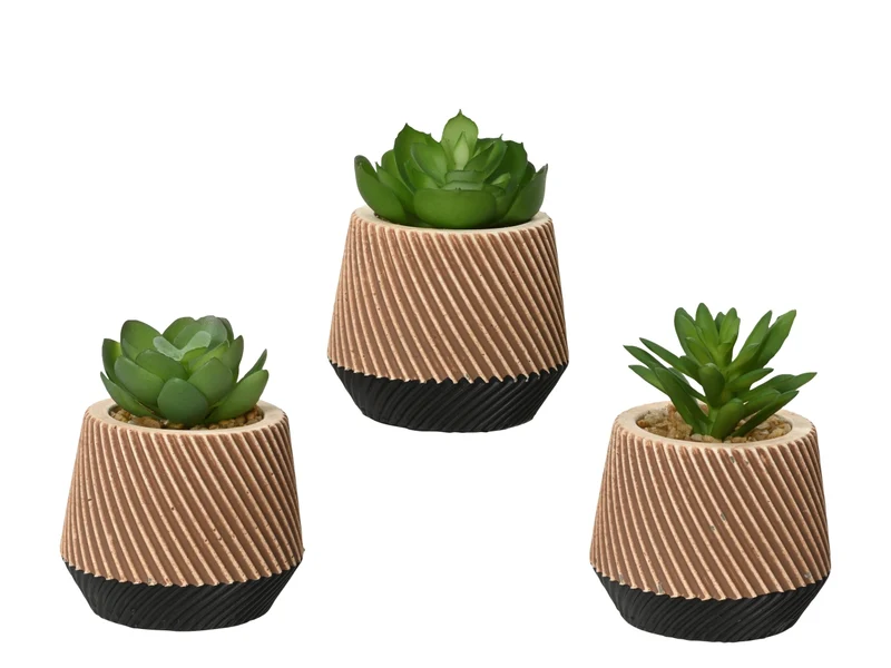 Pianta grassa finta piccola in vaso ceramica stile industriale, realistica con 3 tipologie - 7,5x9,5cm - Kaemingk