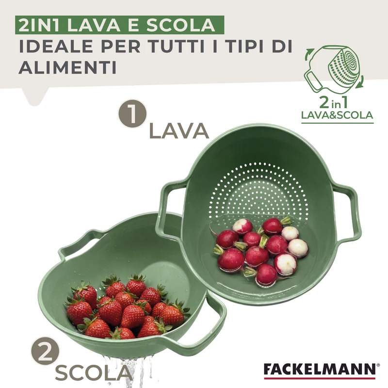 Colapasta 2 in 1 Ø22,5 cm in Plastica PP – Scolapasta da Appoggio Antiurto