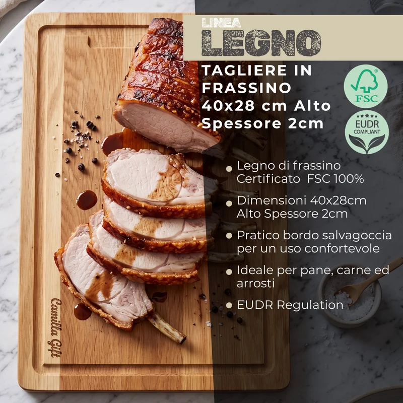 Tagliere in legno di frassino, 40x28x2 cm