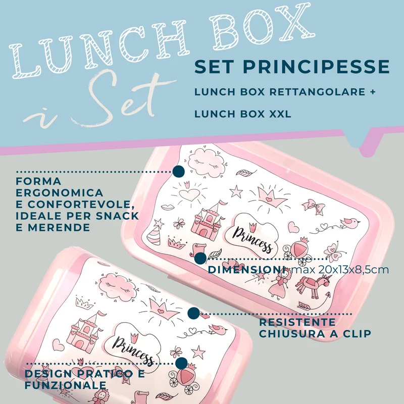 Set da 2 lunch box, design unicorno, 17,5 x 12 x 7 cm e 20 x 13 x 8,5 cm