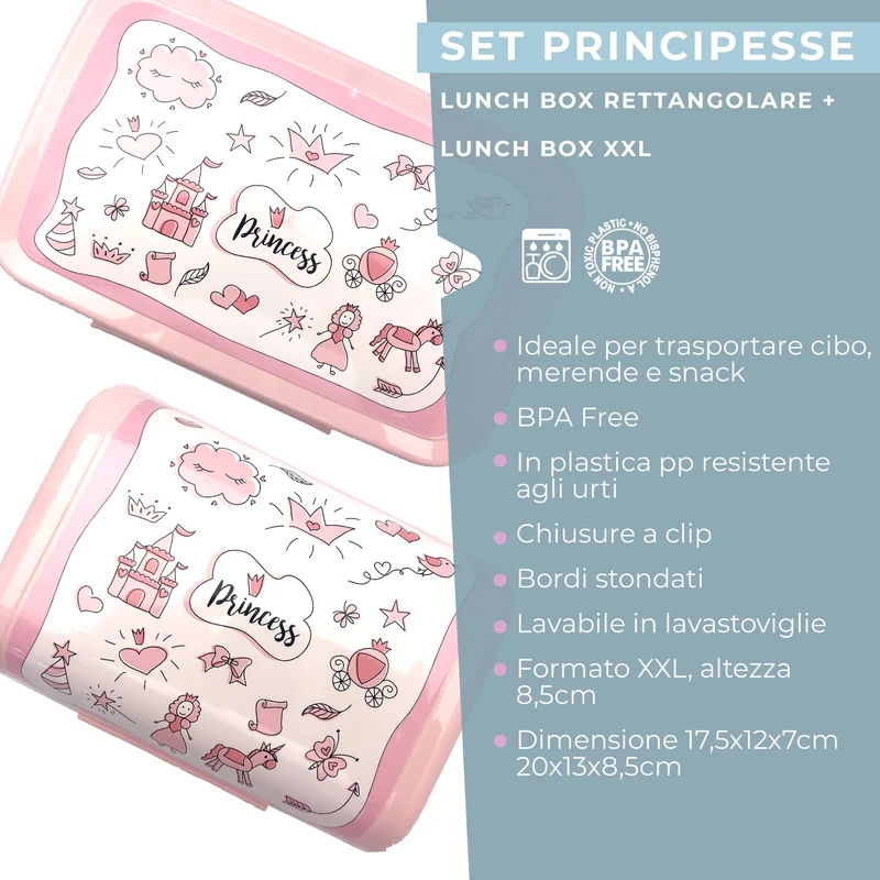 Set da 2 lunch box, design unicorno, 17,5 x 12 x 7 cm e 20 x 13 x 8,5 cm