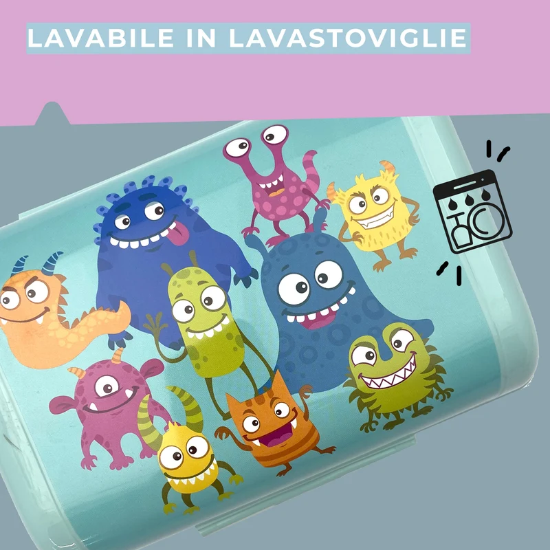Set da 2 lunch box, design mostriciattoli, 13,5 x 12,5 x 8,5 cm e 17,5 x 12 x 7 cm