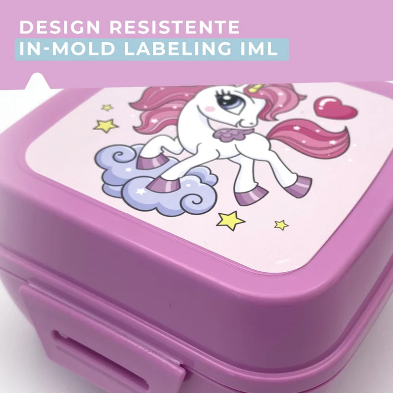 Set da 2 lunch box, design unicorno, 13,5 x 12,5 x 8,5 cm e 17,5 x 12 x 7 cm