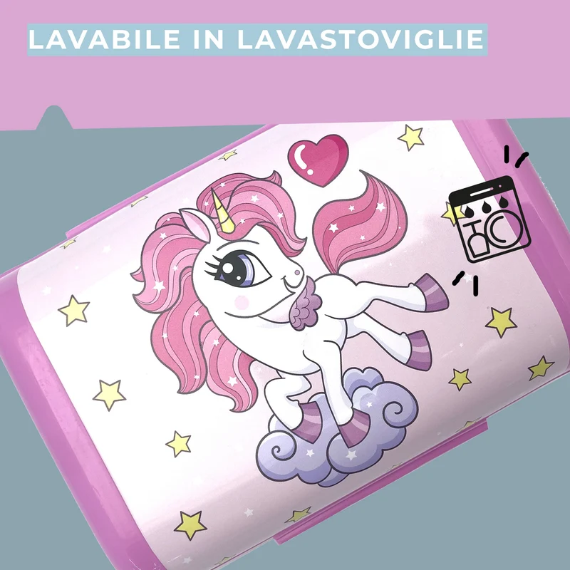 Set da 2 lunch box, design unicorno, 13,5 x 12,5 x 8,5 cm e 17,5 x 12 x 7 cm