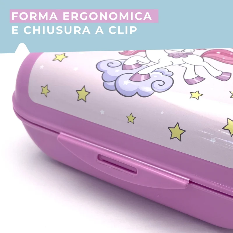 Set da 2 lunch box, design unicorno, 13,5 x 12,5 x 8,5 cm e 17,5 x 12 x 7 cm