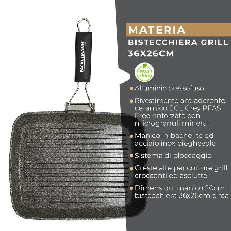 Bistecchiera grill effetto pietra, 36 × 26 cm, Linea Materia