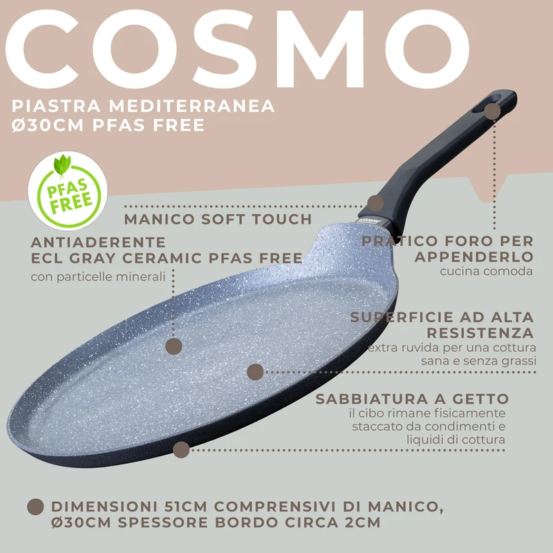 Piastra padella piana antiaderente, Linea Cosmo