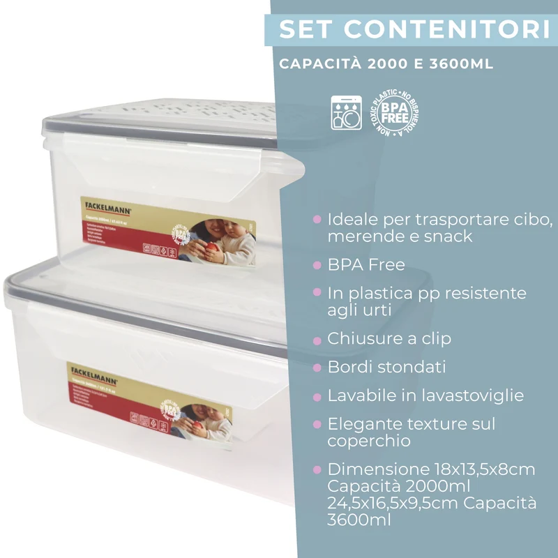 Set di due contenitori rettangolari, 2l e 3.6l