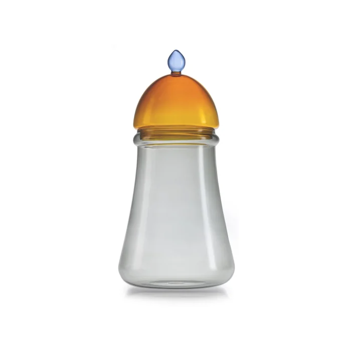Gli Scacchi contenitore vetro borosilicato grigio con coperchio ambra e pomello
