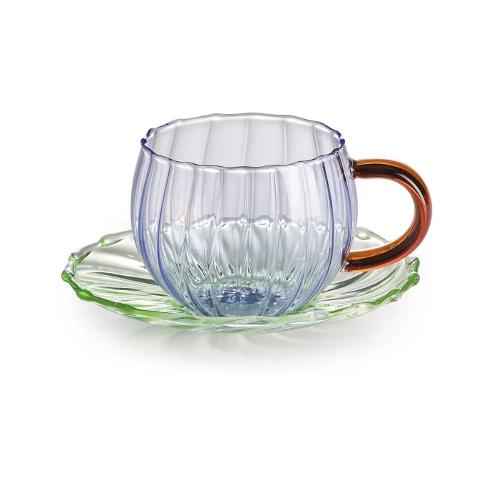 Sahara set 2 tazzine caffè con piattino in vetro borosilicato turchese/ambra/ver