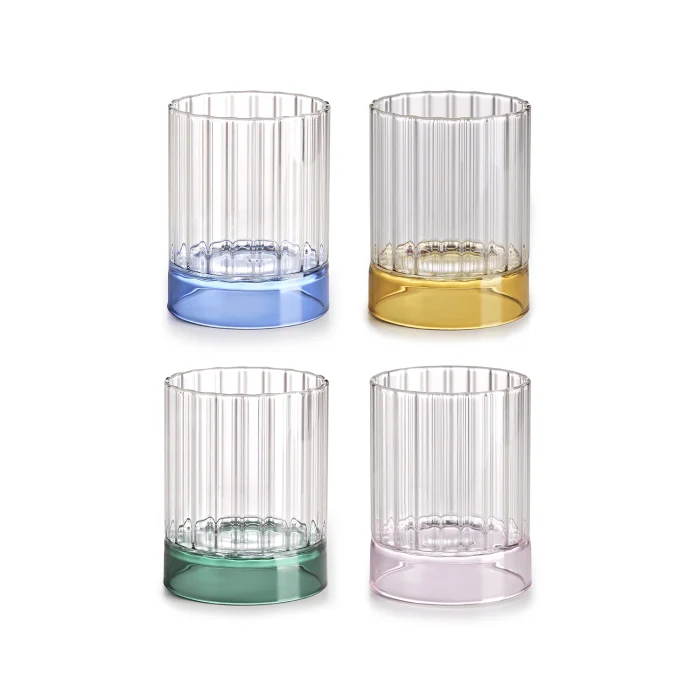 Quattro Note set 4 bicchieri in vetro borosilicato trasparente con base colorata