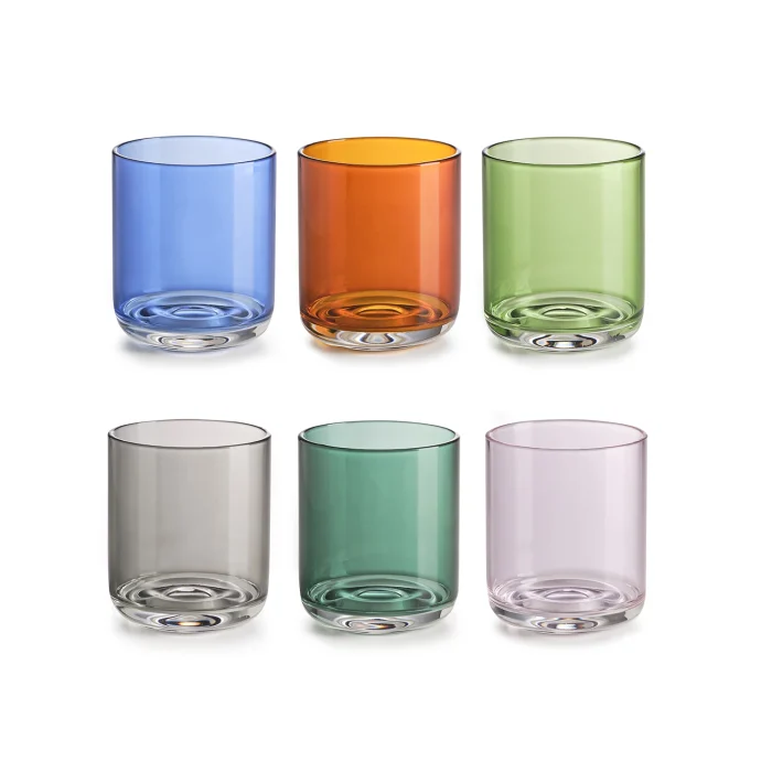 Élite set 6 bicchieri in vetro borosilicato ad alto spessore colori assortiti