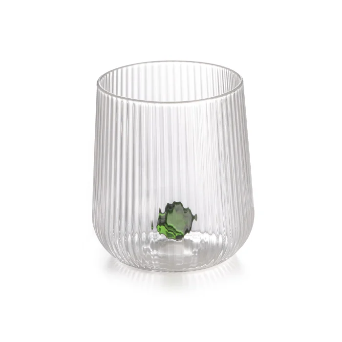 bicchiere in vetro borosilicato con gemma verde