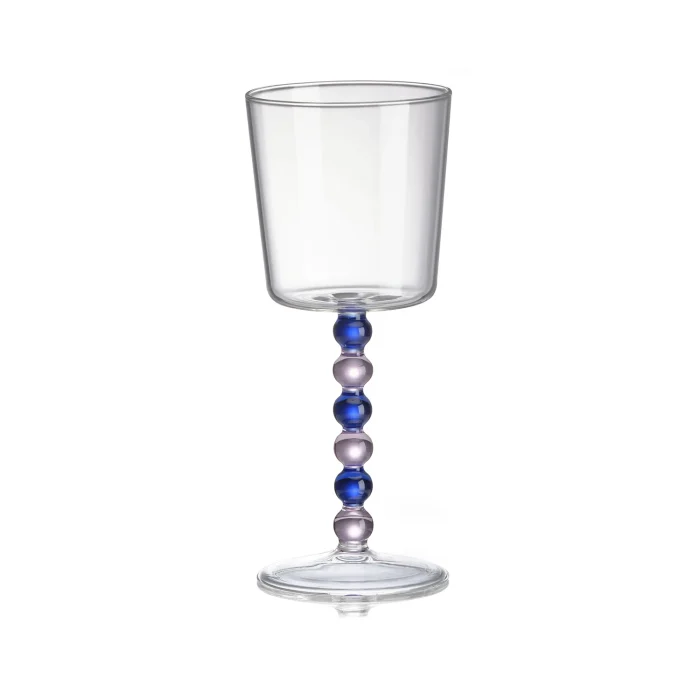Collier Set 2 Calice Alto Vetro Borosilicato Trasparente Gambo Rosa/Blu H.20
