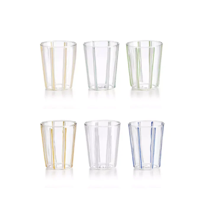 Soul Set 6 Bicchieri In Borosilicato Con Righe Colorate Cl.33
