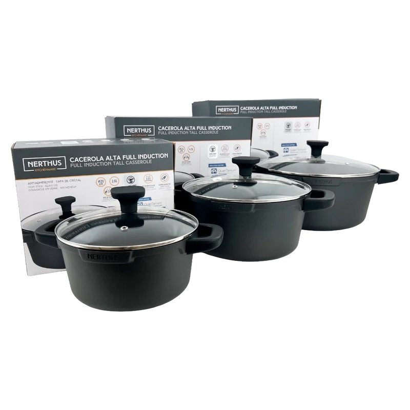 Cacerola Alta Con Tapa de Cristal – Antiadherente Quantanium de PPG Reforzada Con Titanio