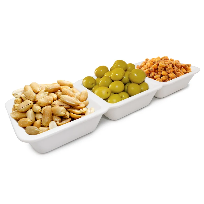 Plato de Porcelana para Aperitivos con 3 Cuencos