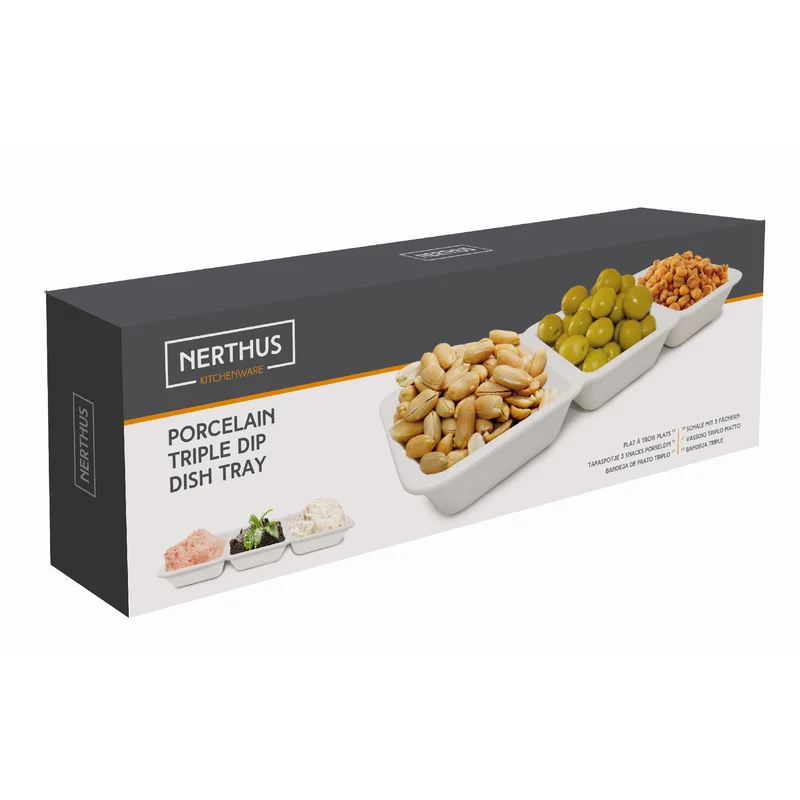 Plato de Porcelana para Aperitivos con 3 Cuencos
