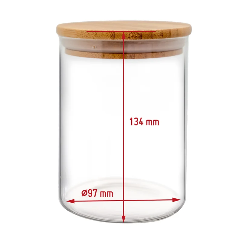 Tarro Hermético de Cristal Redondo con Tapa de Bambú