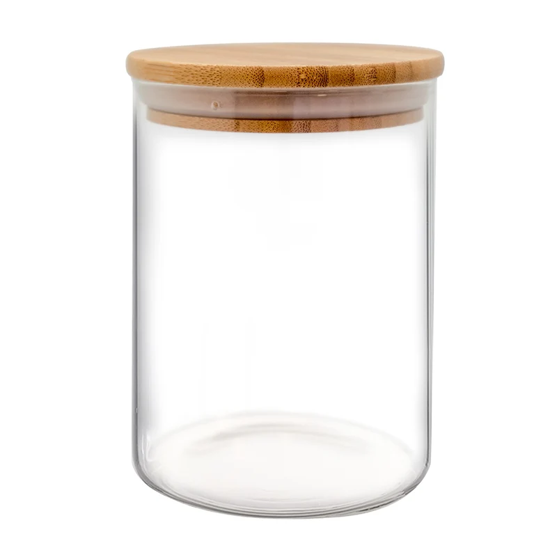 Tarro Hermético de Cristal Redondo con Tapa de Bambú